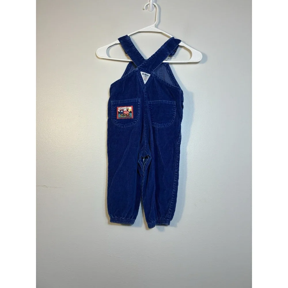 Vintage Oshkosh‎ B'gosh 2T corduroy overalls Train Made In USA Blue